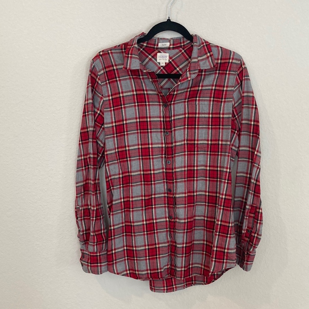 J. Crew Red Plaid Flannel Boy Fit Button Down Shirt